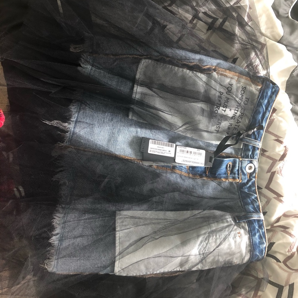 Unravel denim/tulle reverse mini skirt NWT